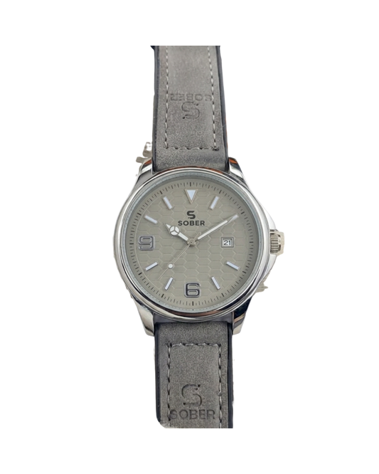 Sober Men's Heritage Leather Strap Gray Watch with Date Display
