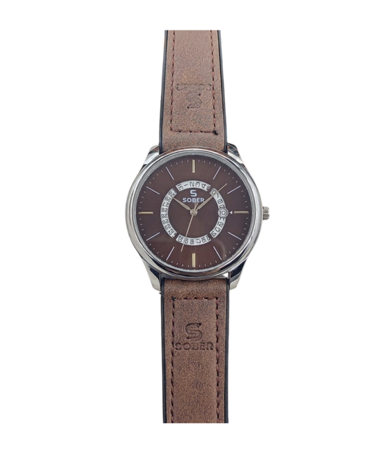 Sober Men's Leather Strap Rose Brown Watch with Date Display