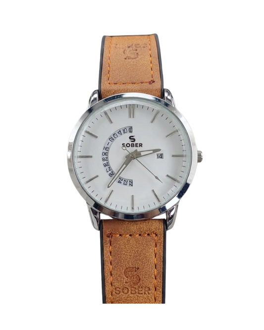 Sober Men's Meridian Leather Brown Watch with Half Circular Date