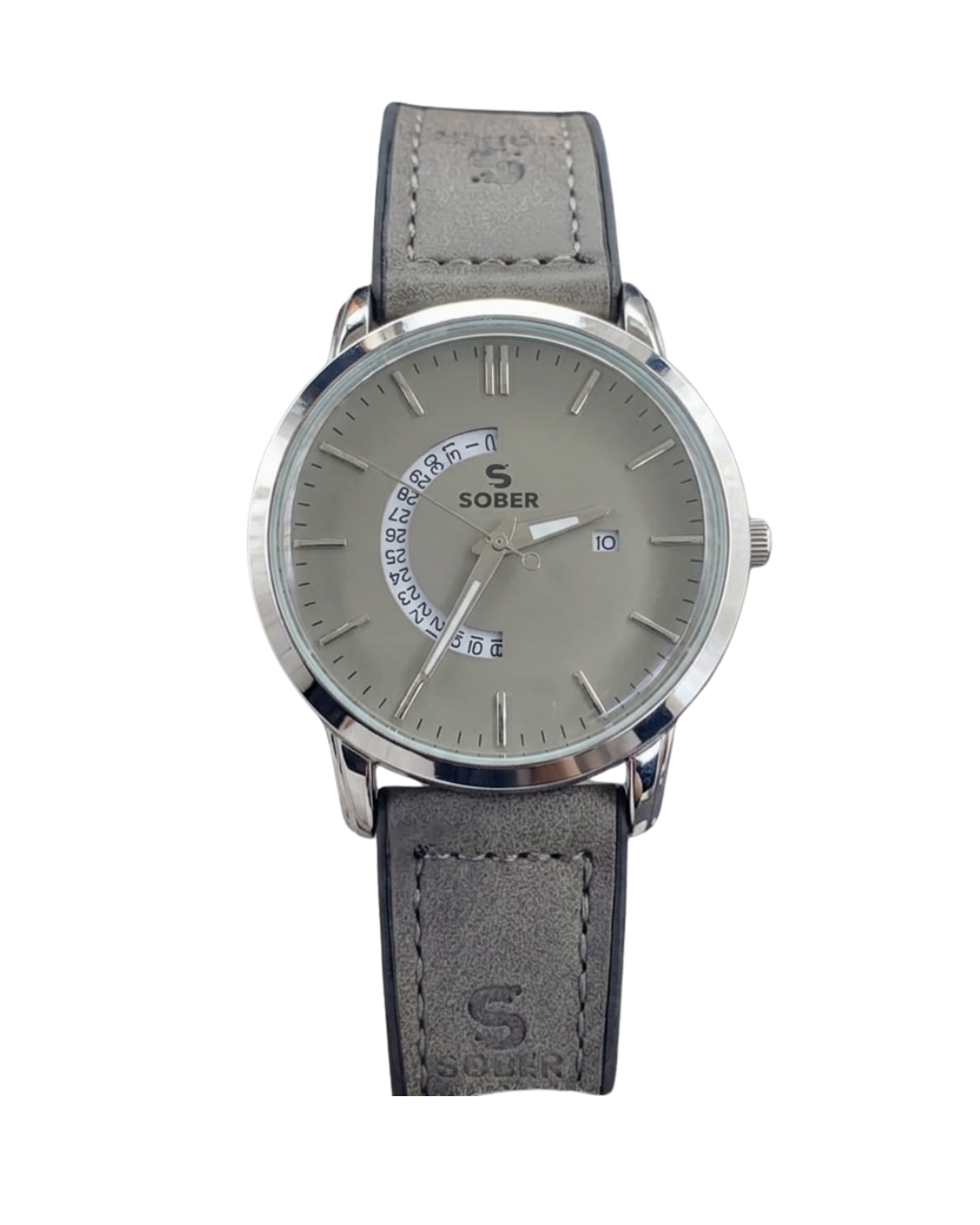 Sober Men's Meridian Leather Light Gray Watch with Half Circular Date