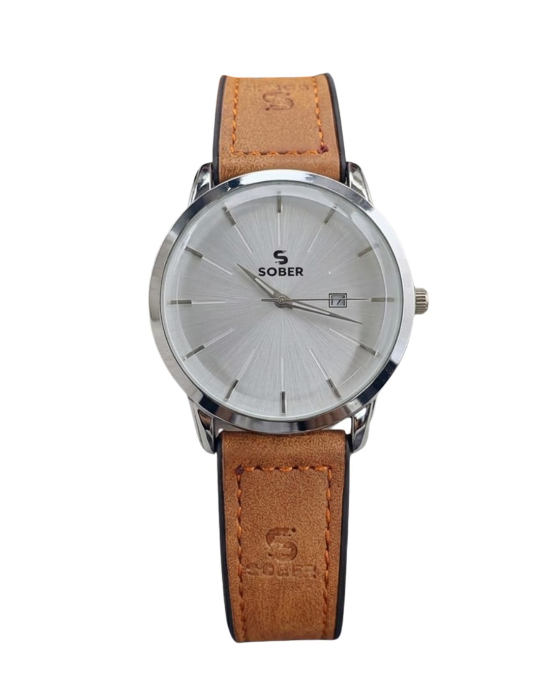 Sober Men's Navigator Leather Strap Brown Watch with Date