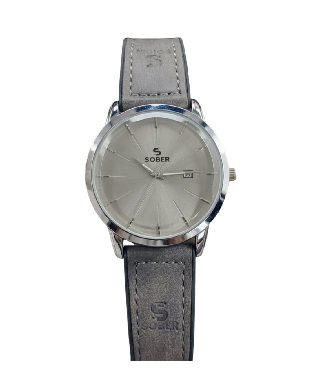 Sober Men's Navigator Leather Strap Gray Watch with Date