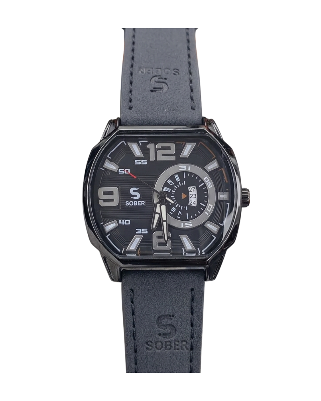 Sober Men's Octagonal Sports Watch with Grey Leather Strap