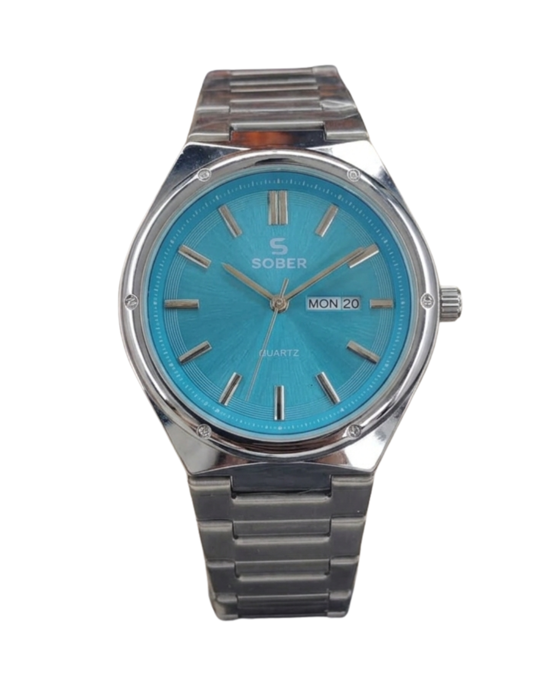 Sober Men's Silver Blue Stainless Steel Day Date Analog Watch