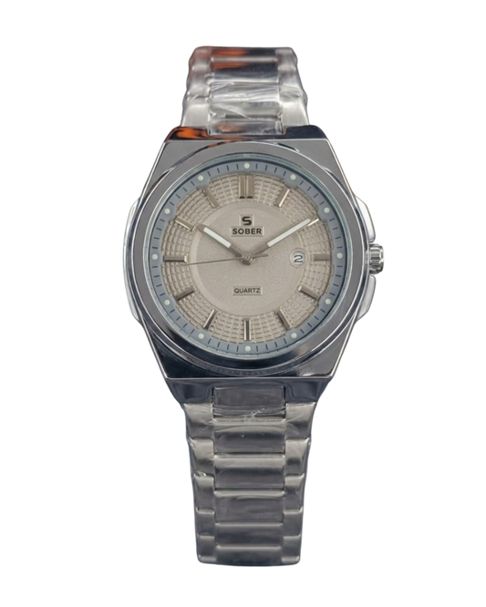 Sober Men's Silver Stainless Steel Date Watch