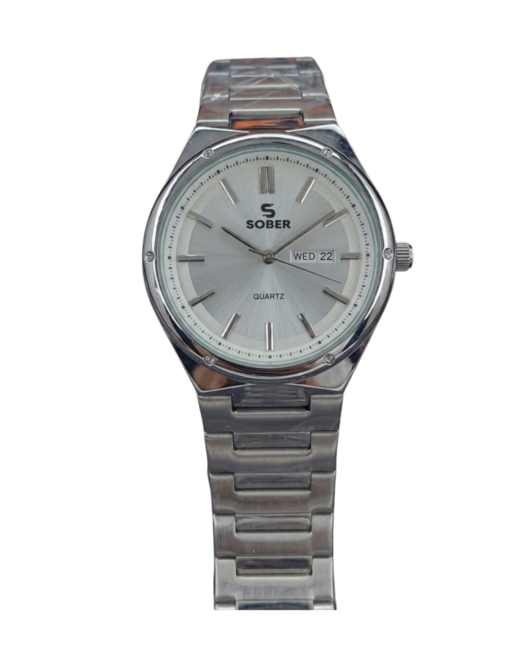 Sober Men's Silver White Stainless Steel Day Date Analog Watch