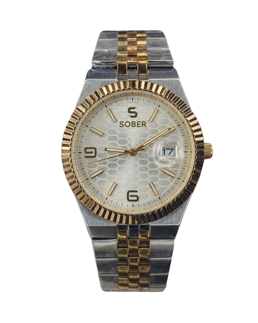 Sober Men's Sovereign Stainless Steel Date Analog Golden White Watch