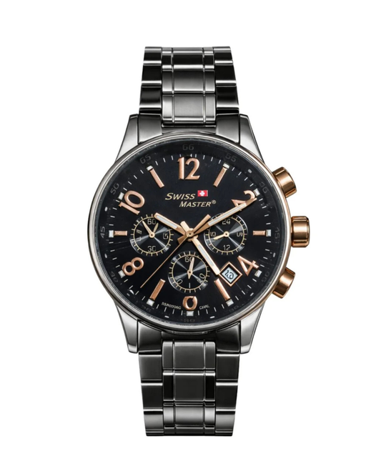 Swiss Master Elite Premium Stainless Steel Men's Analog Black Watch