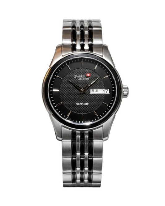 Swiss Master Sovereign Premium Stainless Steel Men's Analog Silver Black Watch