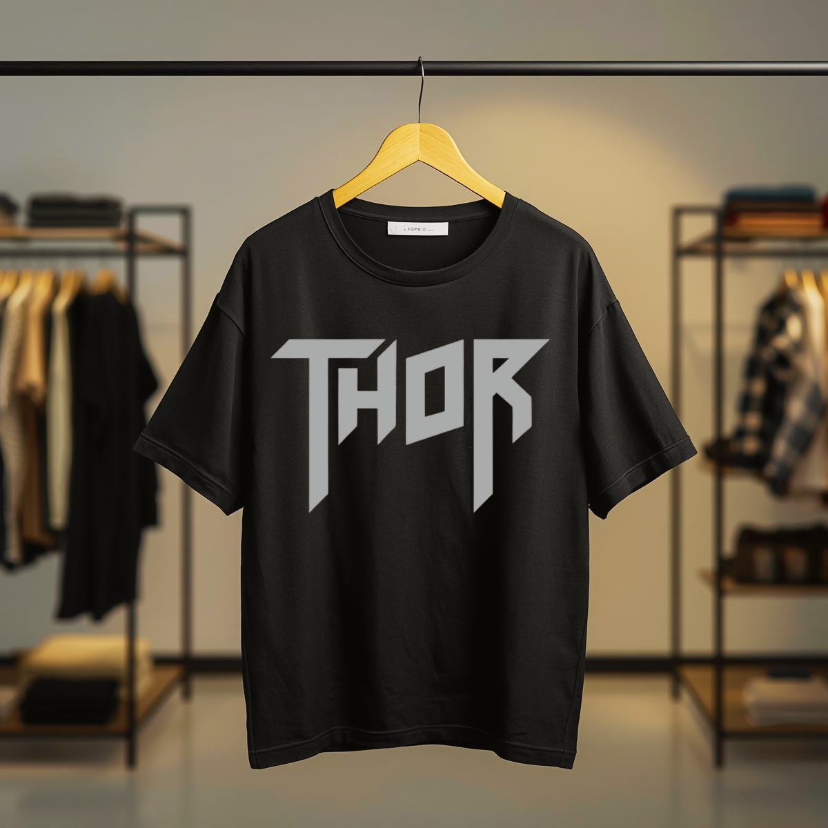 Black T-shirt featuring vintage Marvel Thor comic artwork with a large front-center graphic print.