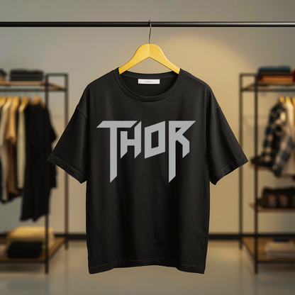 Black T-shirt featuring vintage Marvel Thor comic artwork with a large front-center graphic print.