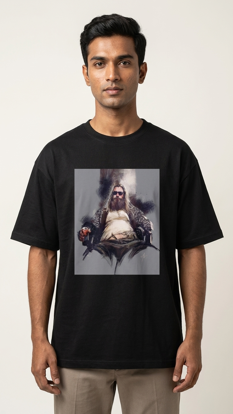 Black T-shirt featuring vintage Marvel Thor comic artwork with a large front-center graphic print.