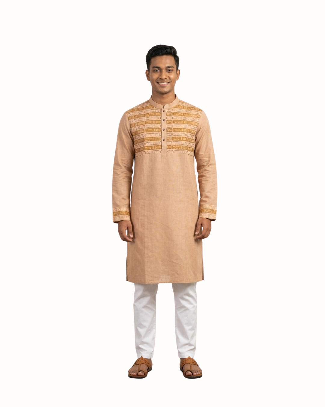 Premium Golden Earth Geometric Panjabi