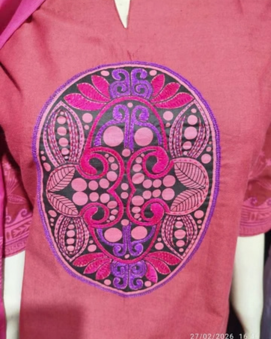 Premium Rose Bloom Ethnic Three-Piece