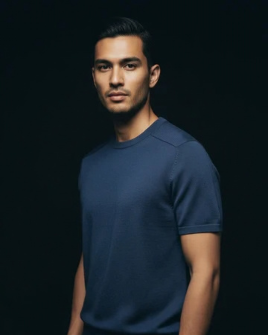 Denim Blue Knitted Round Neck T-Shirt