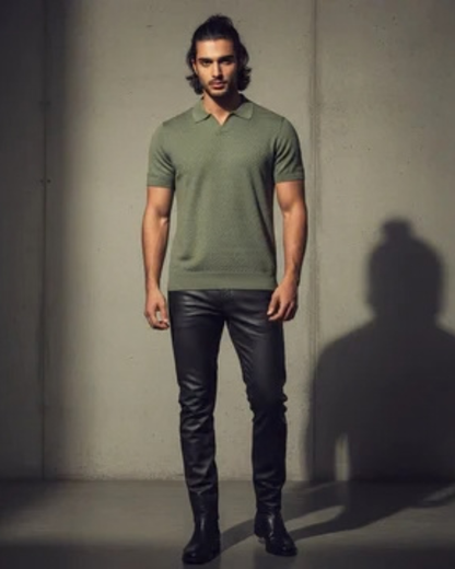 Olive Zig Zag Texture V Neck