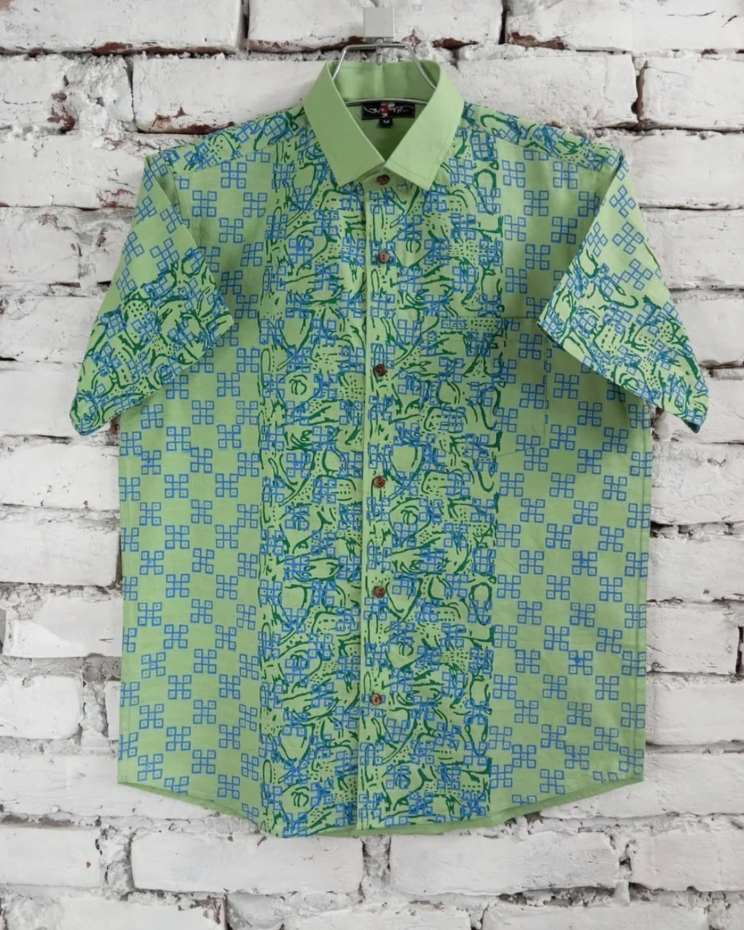 Premium Olive Mint Heritage Geometric Shirt