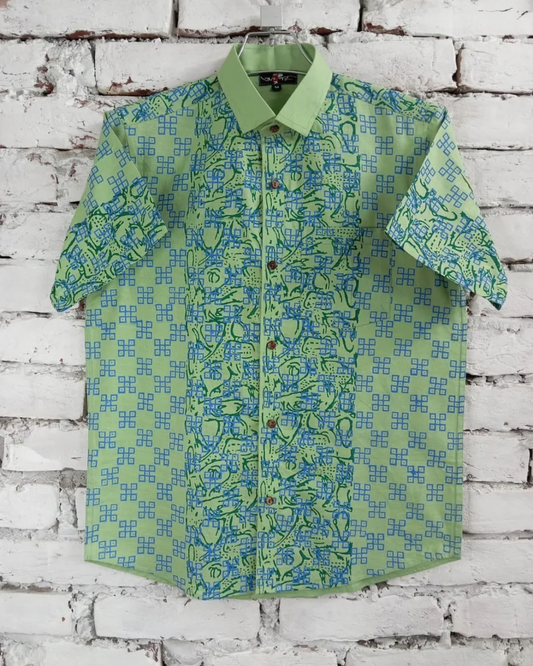 Premium Olive Mint Heritage Geometric Shirt