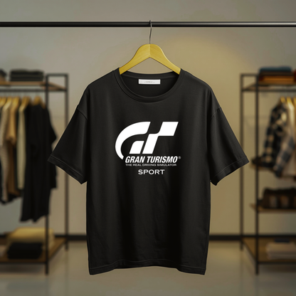 Black Gran Turismo Sport graphic T-shirt with large white front print