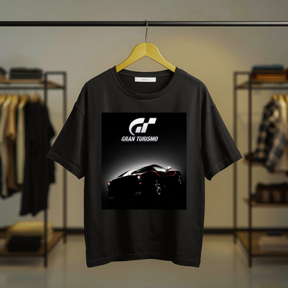 Black Gran Turismo Sport graphic T-shirt with large white front print