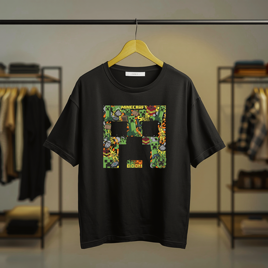 Minecraft Creeper Collage Graphic Black T-Shirt