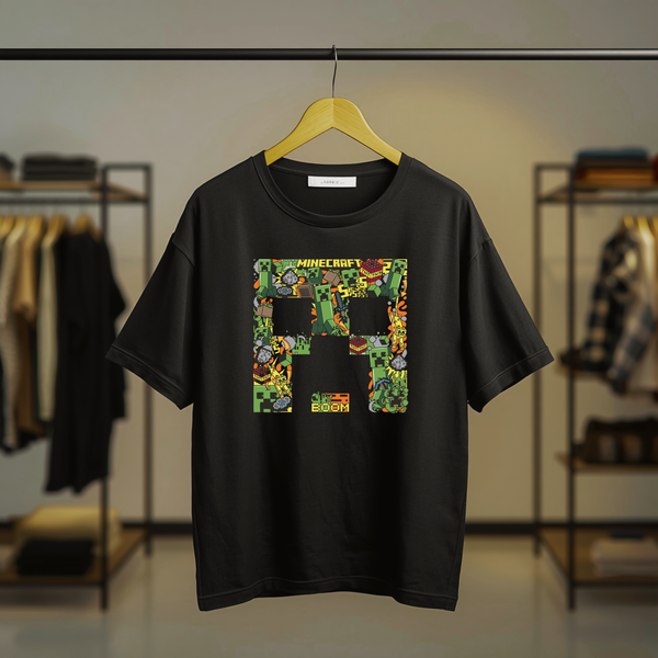 Minecraft Creeper Collage Graphic Black T-Shirt