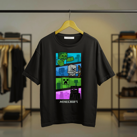 Minecraft Creeper Collage Graphic Black T-Shirt