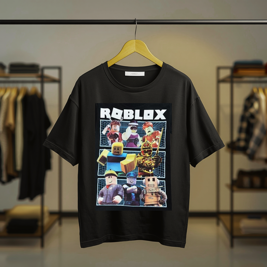 Black T-shirt featuring the Roblox logo with a centered front graphic.