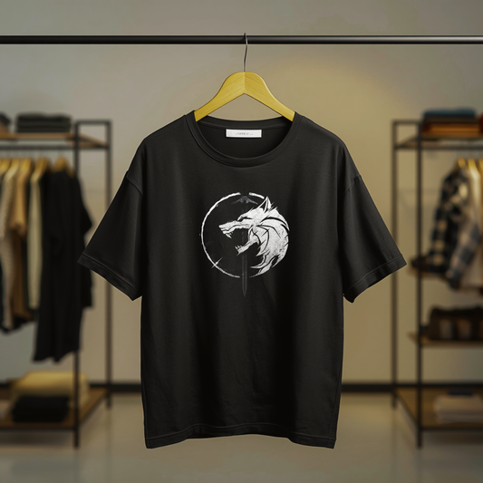 Black T-shirt featuring The Elder Scrolls V: Skyrim logo and Dragonborn-inspired front graphic design.