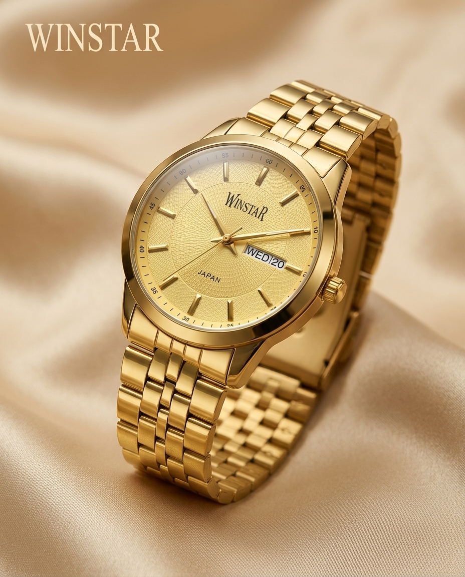 WINSTAR F5104 Men's Full Golden Stainless Steel Chain Watch