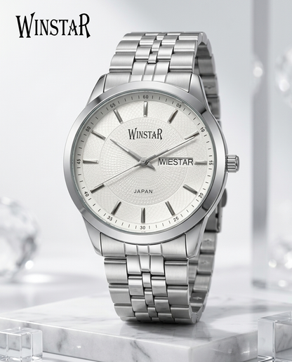 WINSTAR F5104 Men's Full Silver Stainless Steel Chain Watch
