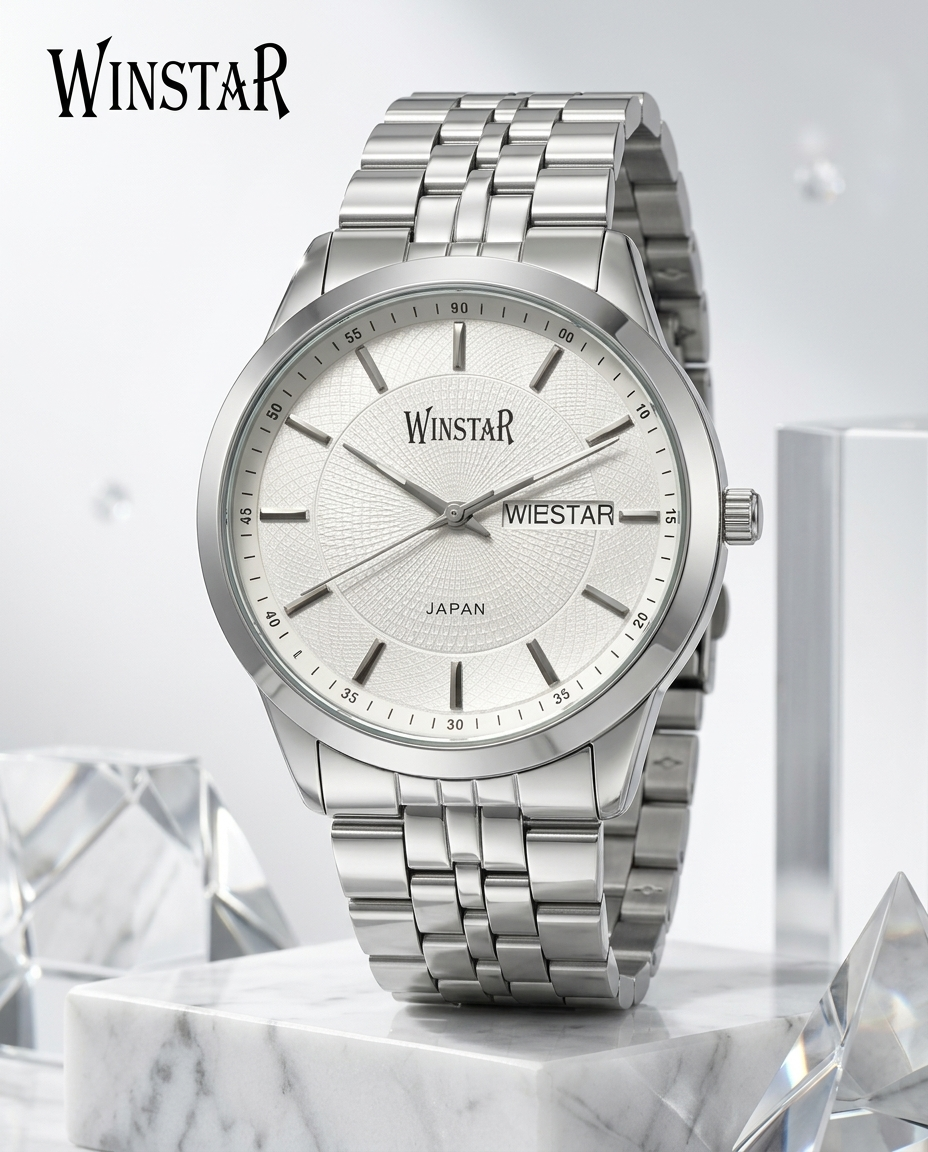 WINSTAR F5104 Men's Full Silver Stainless Steel Chain Watch