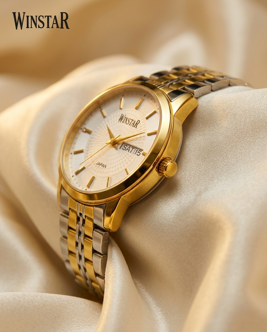 WINSTAR F5104 Men's Golden Silver Stainless Steel Chain Watch