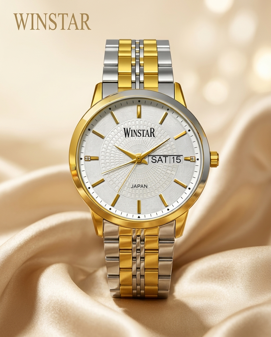 WINSTAR F5104 Men's Golden Silver Stainless Steel Chain Watch