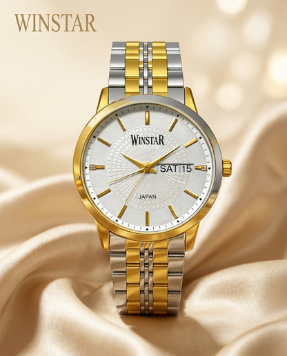 WINSTAR F5104 Men's Golden Silver Stainless Steel Chain Watch