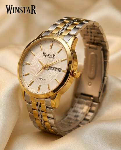 WINSTAR F5104 Men's Golden Silver Stainless Steel Chain Watch