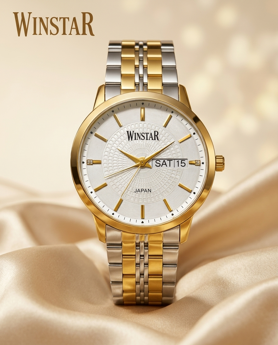 WINSTAR F5104 Men's Golden Silver Stainless Steel Chain Watch