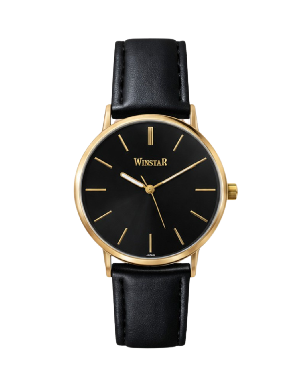 WINSTAR WS-10193 Men's Goldish Black Leather Strap Watch