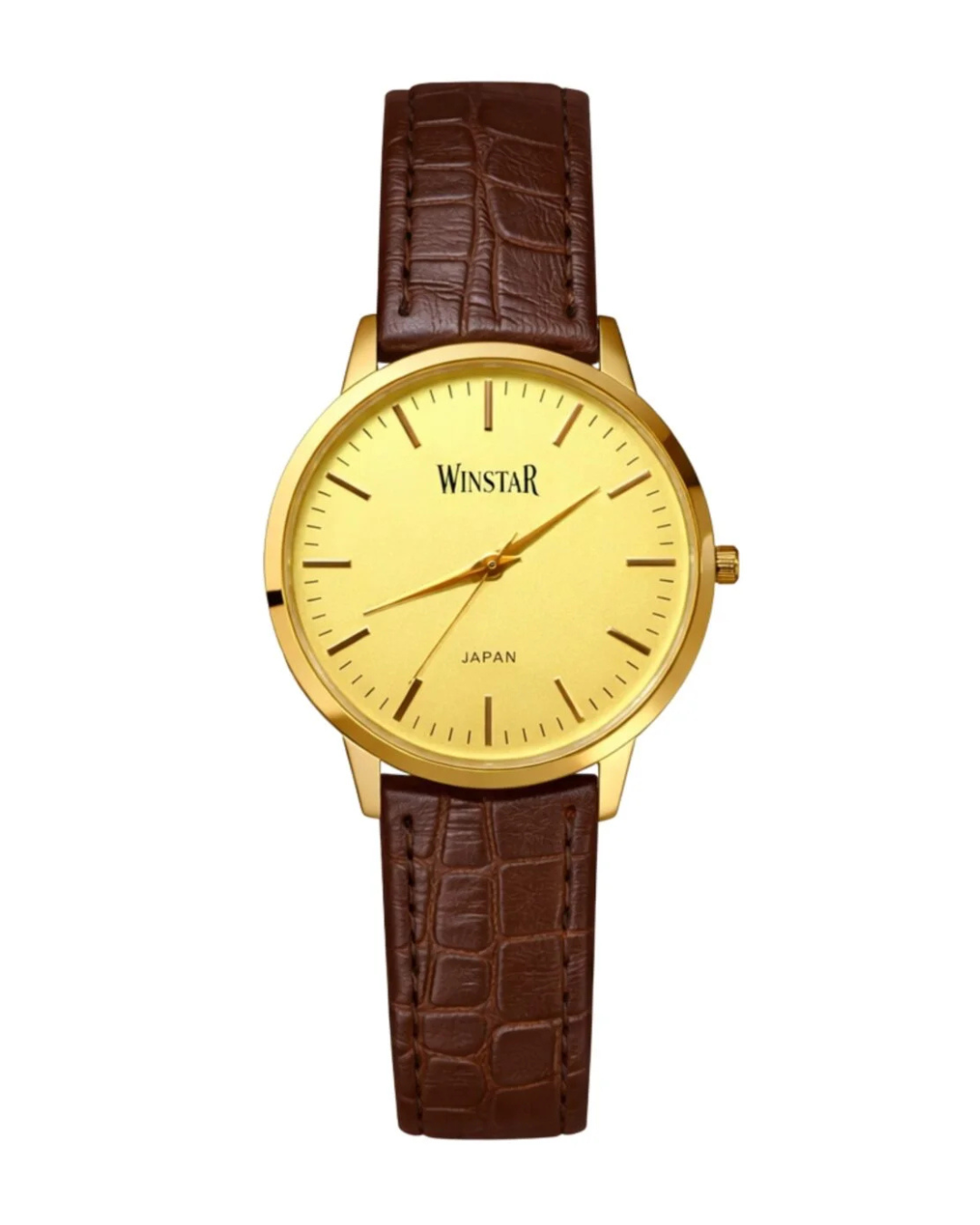 Winstar Japan F3598L Ladies Watch with Brown Leather Strap and Gold Case