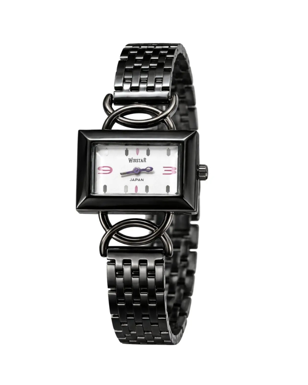 Winstar Ladies 6144 White Dial Black brace Elegant Stainless Steel Watch