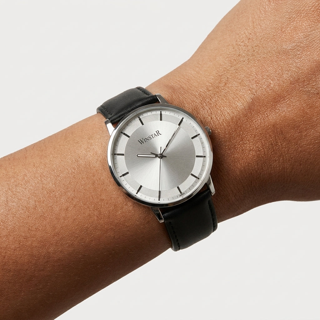 Winstar Premium Leather Strap Men's Watch - Japan Movement_Black