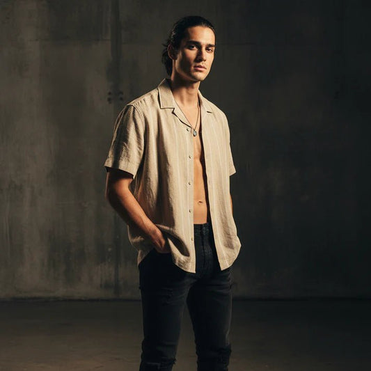 Baggy Shirt - Beige + White thin texture - Bangladesh Business Club