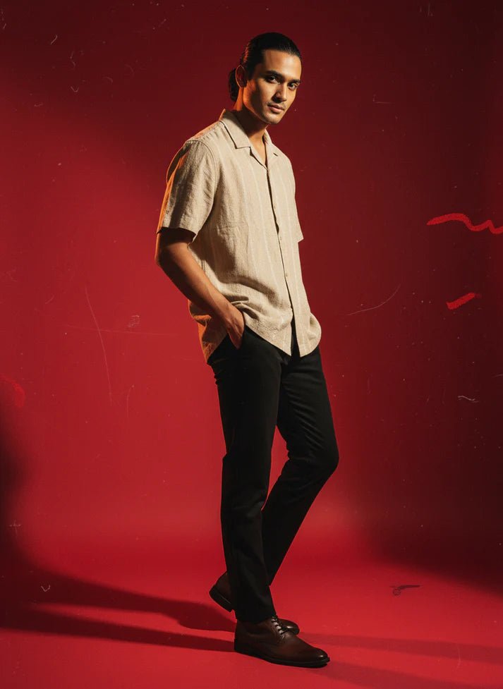 Baggy Shirt - Beige + White thin texture - Bangladesh Business Club