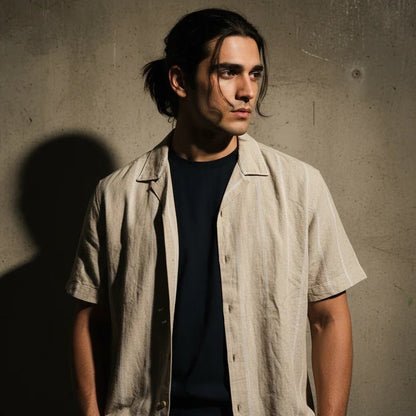 Baggy Shirt - Beige + White thin texture - Bangladesh Business Club