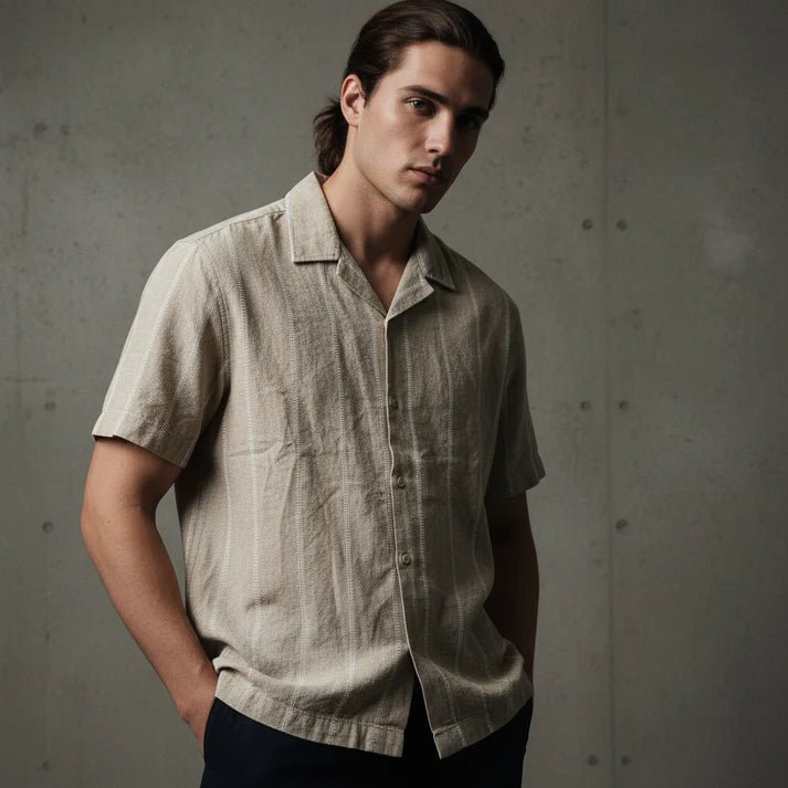 Baggy Shirt - Beige + White thin texture - Bangladesh Business Club