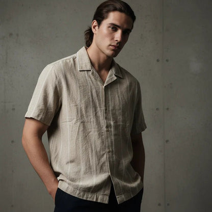 Baggy Shirt - Beige + White thin texture - Bangladesh Business Club