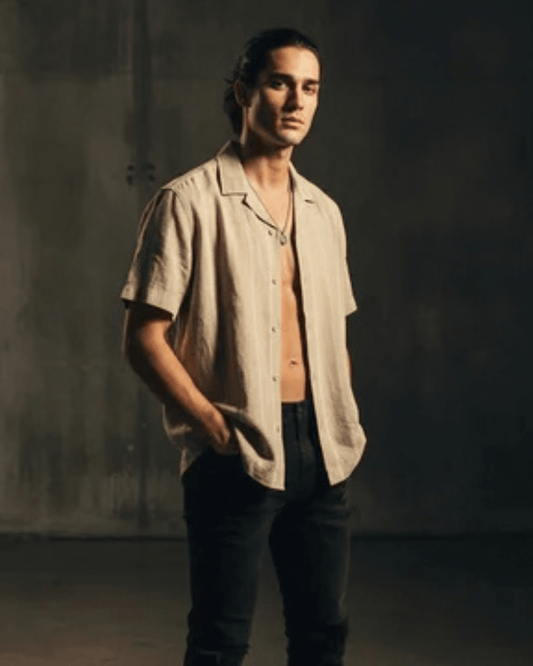 Baggy Shirt - Beige + White thin texture - Bangladesh Business Club