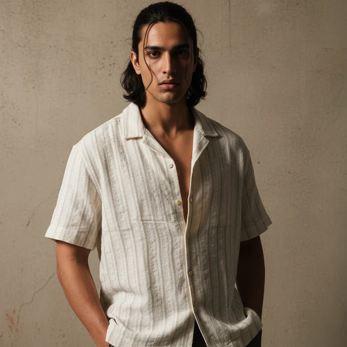 Baggy Shirt - White + Brown Stripe - Bangladesh Business Club