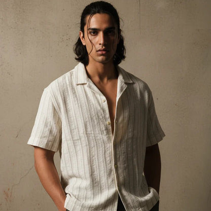 Baggy Shirt - White + Brown Stripe - Bangladesh Business Club