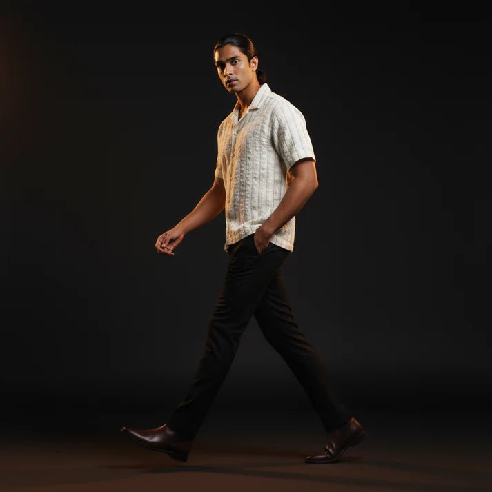 Baggy Shirt - White + Brown Stripe - Bangladesh Business Club